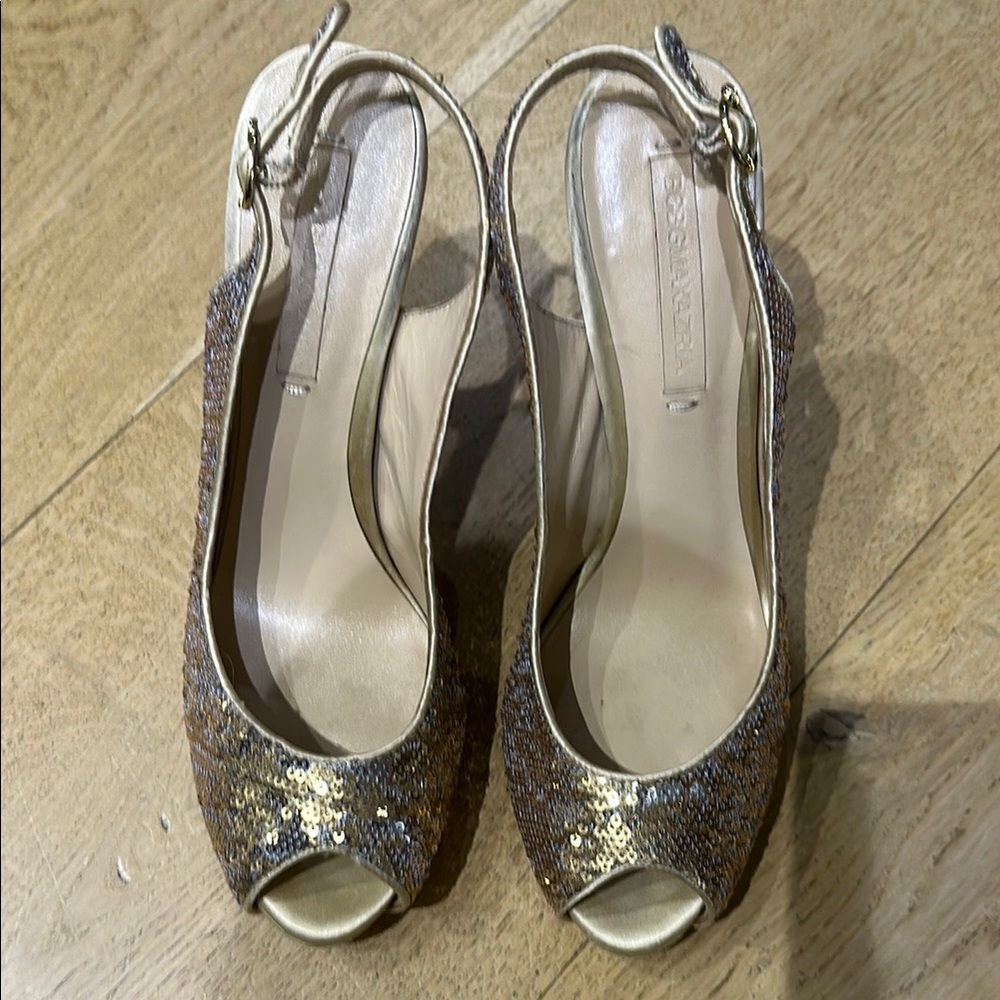Elegant Gold and Silver Peep-Toe Slingback Heels